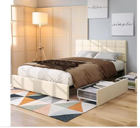 Vernita 54.3″ Handmade Tufted Tall Bed Frame with Velvet Headboard, Tall Wing-Back Platform Bed