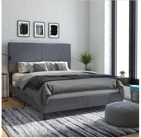 DHP Janford Upholstered Bed with Adjustable Headboard, Queen, Gray Linen