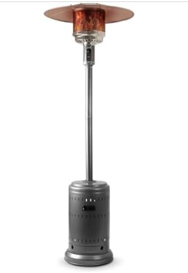 Amazon Basics 46,000 BTU Outdoor Propane Patio Heater with Wheels, Commercial & Residential, 13489.74 watts, Slate Gray, with water tank, 32.1 x 32.1 x 91.3 inches (LxWxH)