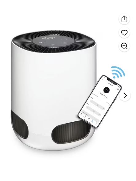 Clorox Smart Tabletop Air Purifier, True HEPA Filter, up to 200 Sq. ft. Capacity, 3 Speeds and Timer, 11021