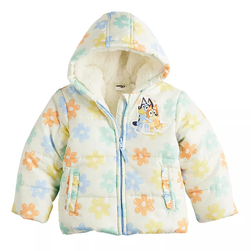 Toddler Girl Dreamwave Bluey Allover Floral Print Puffer Jacket