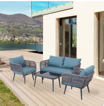 Northlight 4-Piece Patio Conversation Set with Blue Cushions