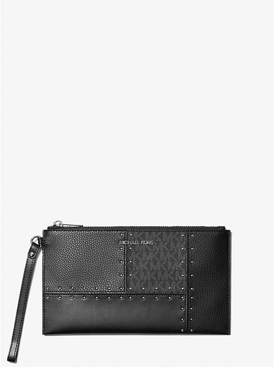 michaelkors Jet Set Travel Large Studded Patchwork and Signature Logo Wristlet