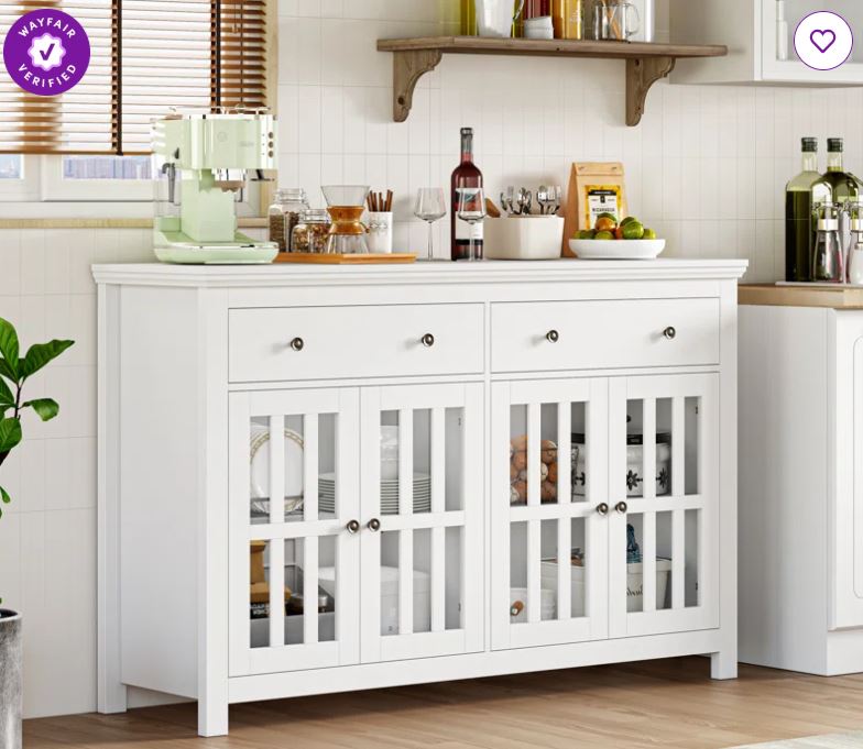 Arlton 55.1″ 2 Drawer Sideboard with 4 Glass Doors, Adjustable Shelves