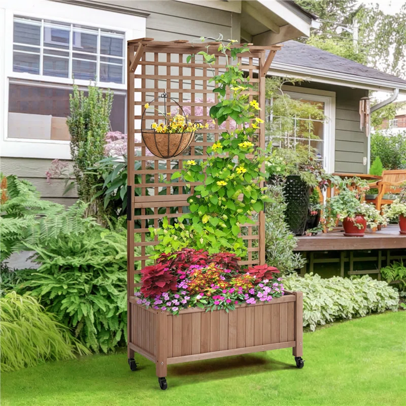 Handmade 72″ H × 35.5″ W Wood Planter Box with Trellis