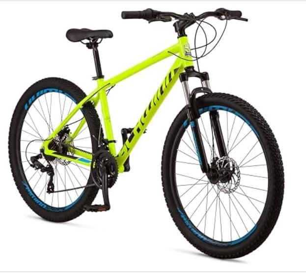 Schwinn High Timber ALX Mountain Bike for Adult Men Women, 27.5-Inch Wheels, 21-Speeds, Front Suspension, Aluminum Frame, Mechanical Disc Brakes, Yellow