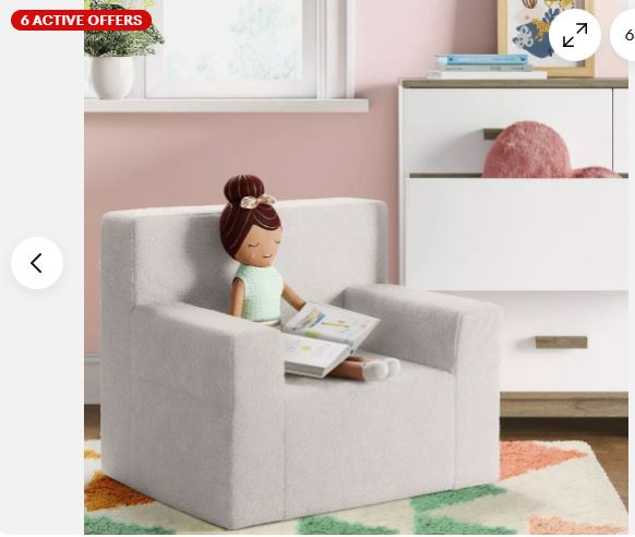 Pillowfort Kids Sofa Chair Soft Sherpa Armchair for Boys and Girls, Cream