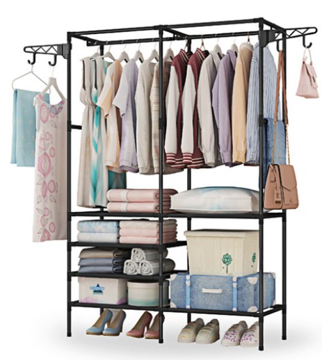 Metal Garment Rack Shoe Clothing Organizer Shelves Freestanding Multifunctional Clothes Wardrobe