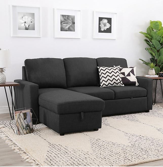 Lincoln Fabric Reversible Storage Sectional with Pullout Bed, Assorted Colors