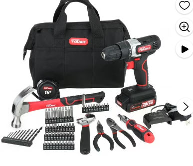 Hyper Tough 20V Max Lithium-Ion 3/8 inch Cordless Drill, 70-Piece Home Tool Set, 1.5Ah Lithium-Ion Battery & Charger, Bit Holder, & Storage Bag