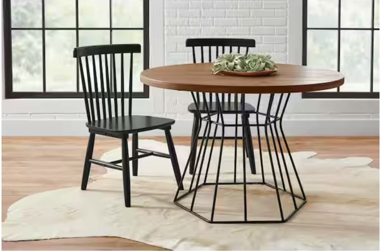 Black Windsor Solid Wood Dining Chairs (Set of 2)