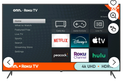 onn. 65” Class 4K UHD (2160P) LED Roku Smart Television HDR (100012587)