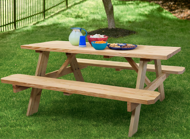 Style Selections 72-in Brown Southern yellow pine Rectangle Picnic Table