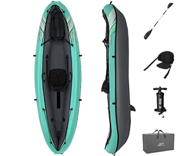 Bestway Hydro-Force 1-Person Ventura Elite Inflatable Kayak Set | Includes Kayak, Aluminum Paddle, Hand Pump, 2 Fins, Seat, Gear Bag and Carry Bag