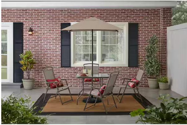 Amberview 6-Piece Steel Square Outdoor Dining Set in Brown with Umbrella