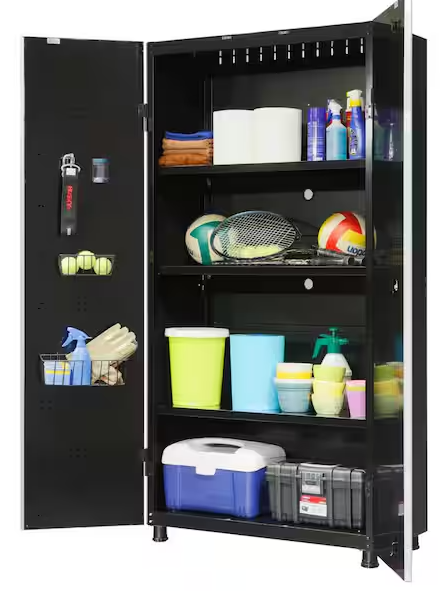 Ready-to-Assemble 24-Gauge Steel Freestanding Garage Cabinet in Black (36.6 in. W x 72 in. H x 18.3 in. D)