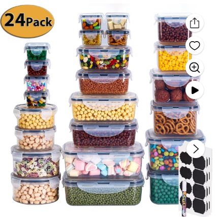 Werseon 24 Pack Airtight Food Storage Containers Set with Lids, Plastic Leak-proof Canisters for Cereal Flour Sugar,BPA Free Leak Proof Plastic Lunch Boxes(Labels & Marker)