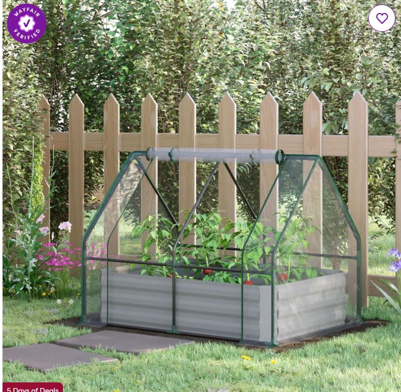 Folmar 4′ x 3′ Galvanized Raised Garden Bed with Mini PVC Greenhouse Cover, Outdoor Metal Planter Box with Roll-Up Door for Growing Flowers, Fruits, Vegetables and Herbs, Clear