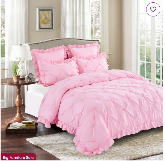 5 Piece Romantic Princess Pintuck Comforter Set