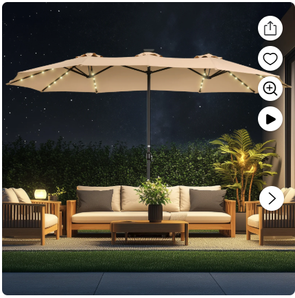15ft Patio Umbrella with Light and Base Included, Double Sided Outdoor Large Rectangular Patio Umbrella with Crank Handle, for Lawn Garden,Home,Outdoor Activities