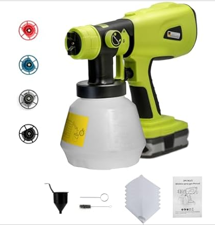Cordless Paint Sprayer for Dewalt 20V Battery, Portable Handheld Paint Gun with 4 Brass Spray Tips, Wireless Electric Paint Sprayer for House Furniture Walls Fence Doors Wood Ceiling (No Battery)