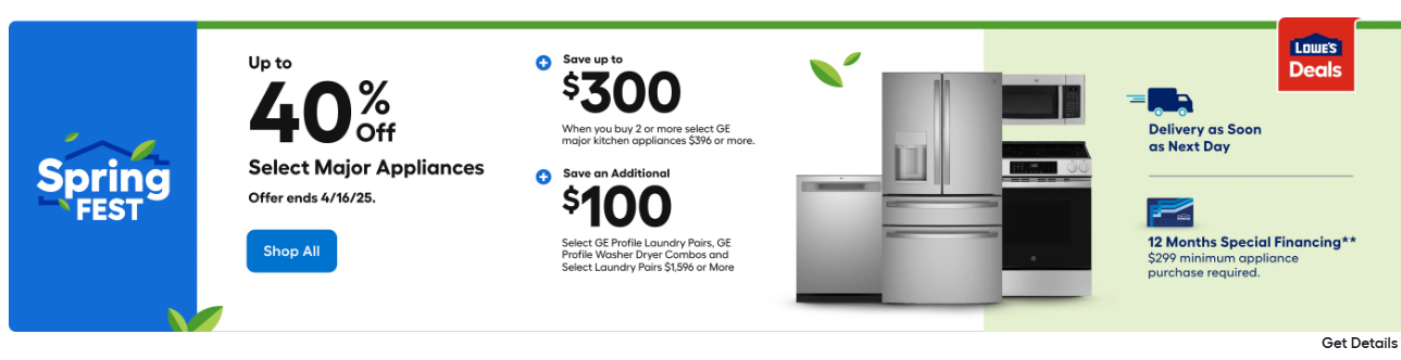 40% off major appliances for spring fest