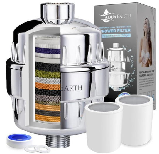 Aqua Earth Shower Head Filter: Water Softener with Activated Carbon and Vitamin C