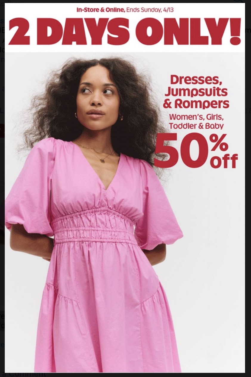50% off dresses, jumpsuits, and rompers at Old Navy