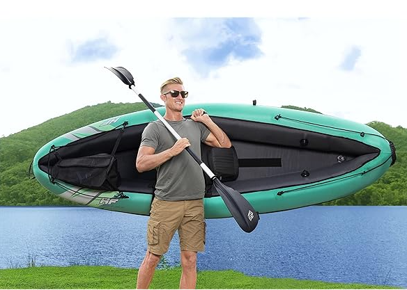 Bestway Hydro-Force 1-Person Ventura Elite Inflatable Kayak Set | Includes Kayak, Aluminum Paddle, Hand Pump, 2 Fins, Seat, Gear Bag and Carry Bag