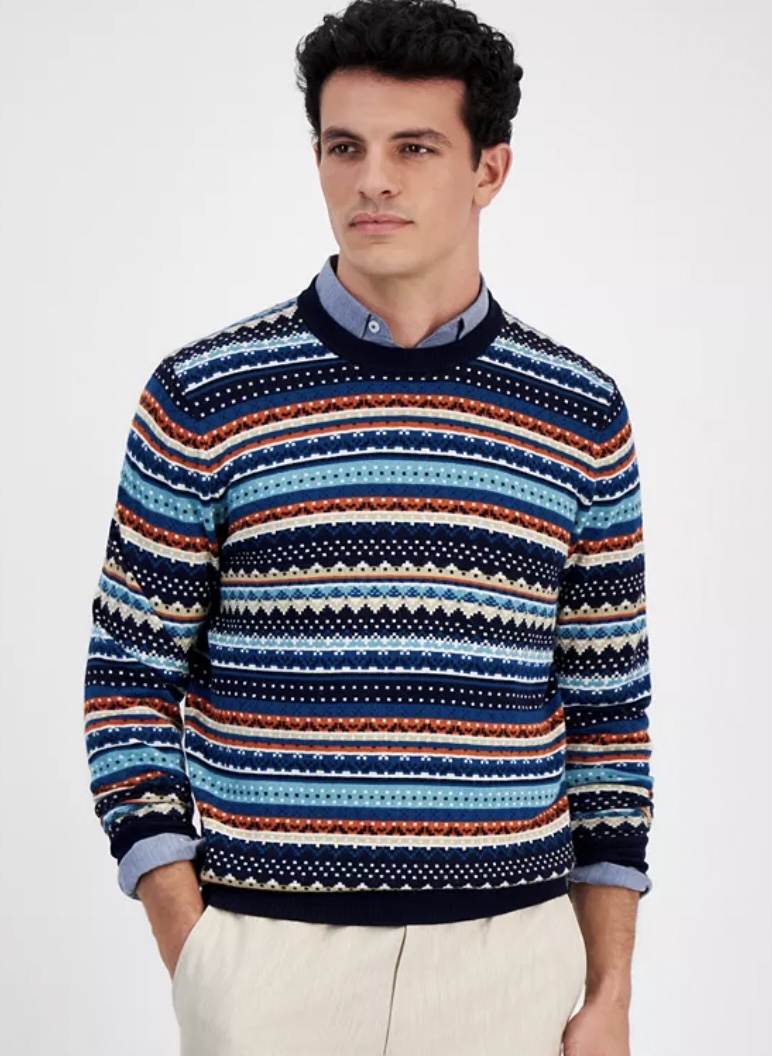 Club RoomMen’s Stripe Merino Crewneck Sweater
