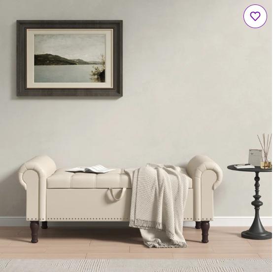 Faux Leather Storage Bench with Button-Tufted Seat and Roll Arms – Perfect for Bedrooms & Versatile Home Spaces