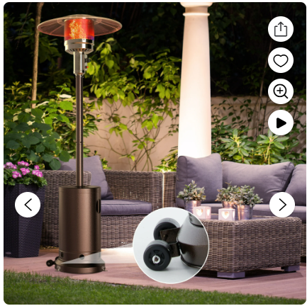 EDX 48,000 BTU Propane Patio Heater, Comes with Double Heating Grid and Wheels，Portable Design for Home, Commercial, Brown