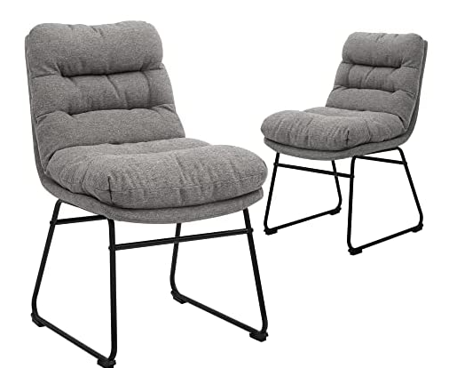 CangLong Modern Accent Kitchen Chairs with Fabric Soft Padded Back in Checkered Pattern and Chrome Legs, Set of 2,Grey