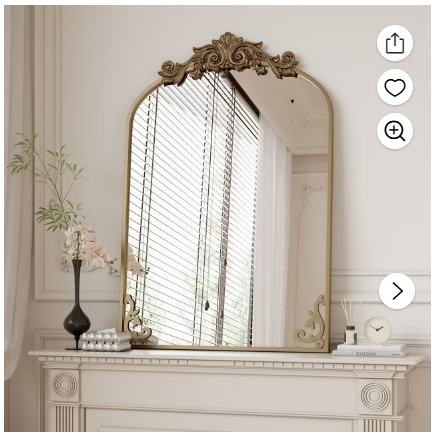 BEAUTYPEAK 38″x24″ Vanity Wall Mirror Decorative Vintage Arch Bathroom Mirror,Bronze