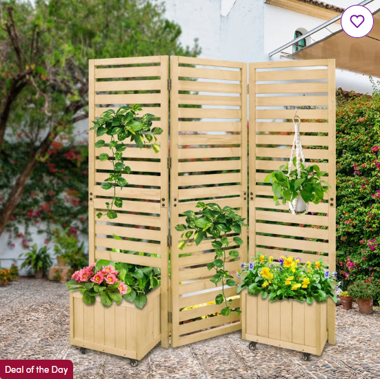 Raised Bed 66.5″ H x 61.3″ W Beige Wood Fencing Privacy Screen with 3 Panels Included