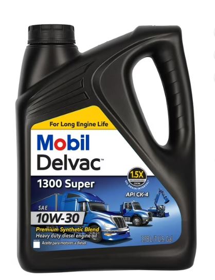 Mobil Delvac 1300 Super Heavy Duty Premium Synthetic Blend Diesel Engine Oil 10W-30, 1 Gallon