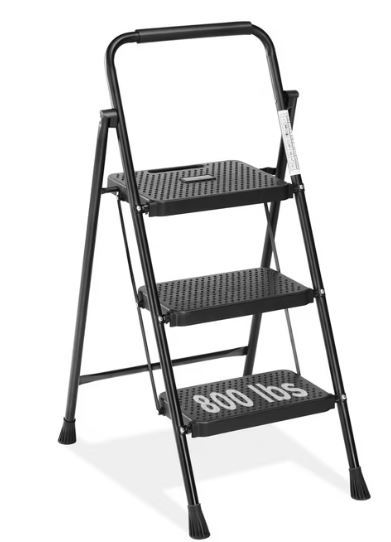 edx 3 Step Ladder, Portable Folding Step Stool Heavy Duty, Anti-Slip, Lightweight 800Lbs Capacity