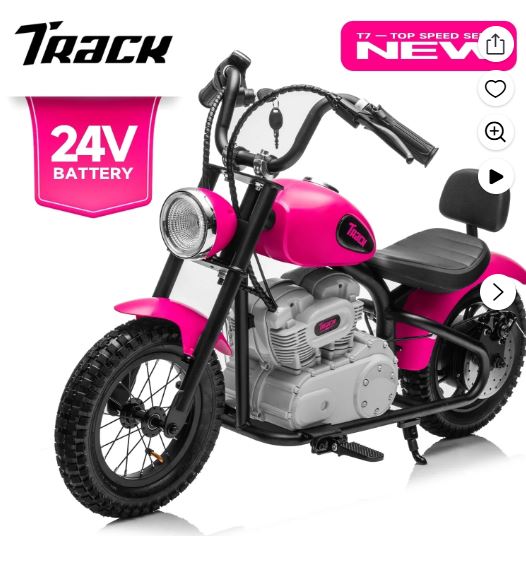 Track 7 24V Electric Dirt Bike for kids, 250W Ride on Motorcycle with Twist Grip Throttle, Hand-Operated Brakes, Key Start, Off-Road Motocross Speed Up to 10 MPH, Age 8+, Pink