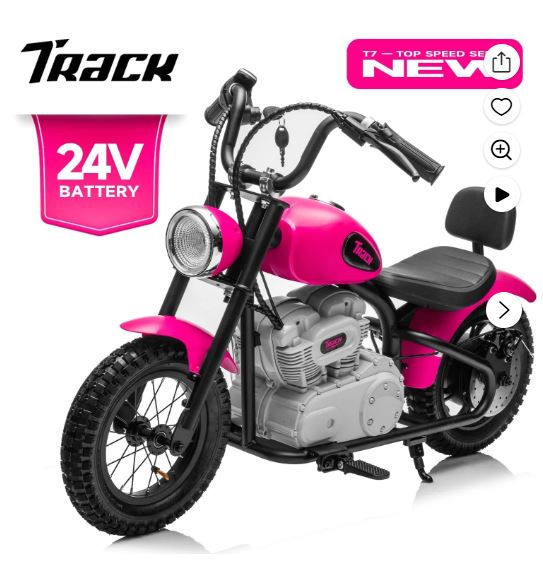 Track 7 24V Electric Dirt Bike for kids, 250W Ride on Motorcycle with Twist Grip Throttle, Hand-Operated Brakes, Key Start, Off-Road Motocross Speed Up to 10 MPH, Age 8+, Pink