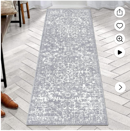 Findosom 2’x6′ Vintage Runner Rug 0.4″ Distressed Area Rug Non Slip Laundry Runner Rug Decor Rug Washable Runner Rug Kitchen Floor Mat Entryway Rug Runner for Laundry Room Kitchen Entryway,Gray