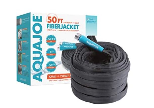 Aqua Joe AJFJH50-58-PRO FiberJacket Non-Expanding Kink-Free Ultra-Lightweight Drinking Water Safe Hose ft, 50-Feet x 5/8-Inch