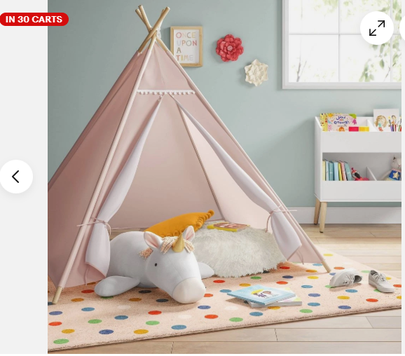 Pillowfort Pom Pom Kids’ Camping Tent Teepee Play Pine Frame Ages 3+