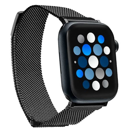 Insignia™ – Stainless Steel Mesh Band for Apple Watch 44mm, 45mm, 46mm Series 10 and Apple Watch Ultra 49mm (All Series) – Black