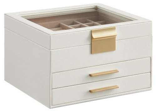 SONGMICS Jewelry Box Glass Lid 3-Layer Organizer 2 Drawers