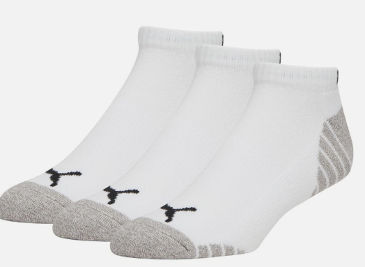 PUMA Men’s Half-Terry Low Cut Socks (3 Pairs) White Size 10-13