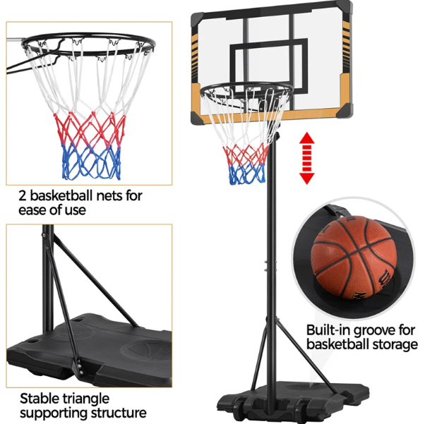 Yaheetech Height Adjustable Portable Metal Full-Size Basketball Hoop