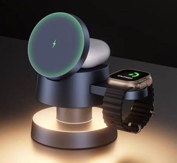 IVANKY 4-in-1 Wireless 15W MagSafe Charging Station with Mushroom Night Light