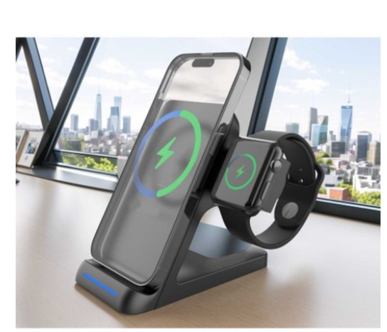 3-in-1 Wireless Fast Charging Station Compatible with Qi Devices
