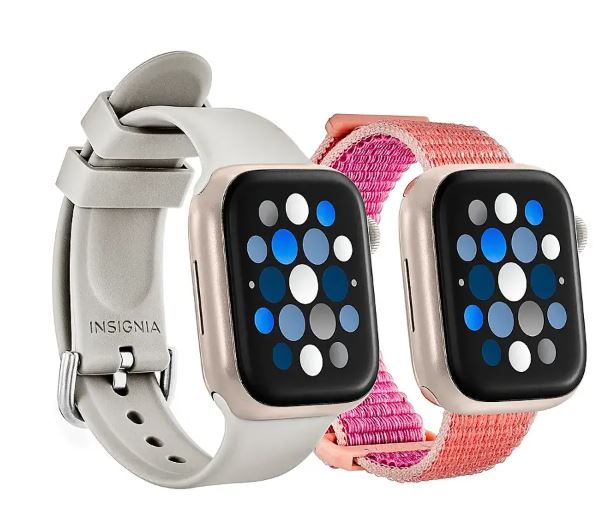 Insignia™ – Silicone and Nylon Bands for Apple Watch 38mm, 40mm, 41mm (2-Pack), and 42mm Series 10 – Stone/Hot Pink