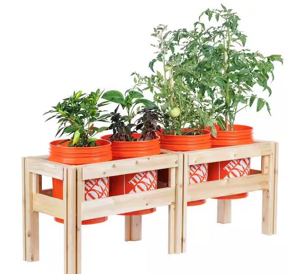 54 in. x 16 in. x 20 in. 4-Bucket Elevated Unfinished Wood Cedar Garden Frame Raised Beds